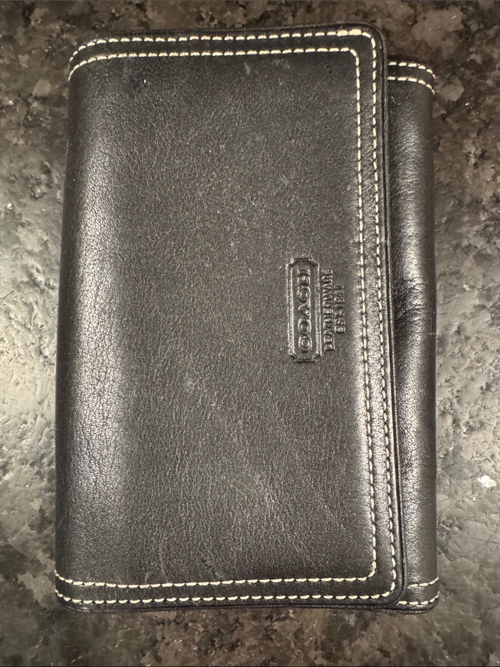 COACH Black Leather Bifold Wallet with Contrast Stitching